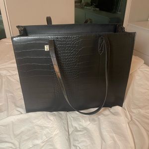 Beis Large Work Tote in Black Croc